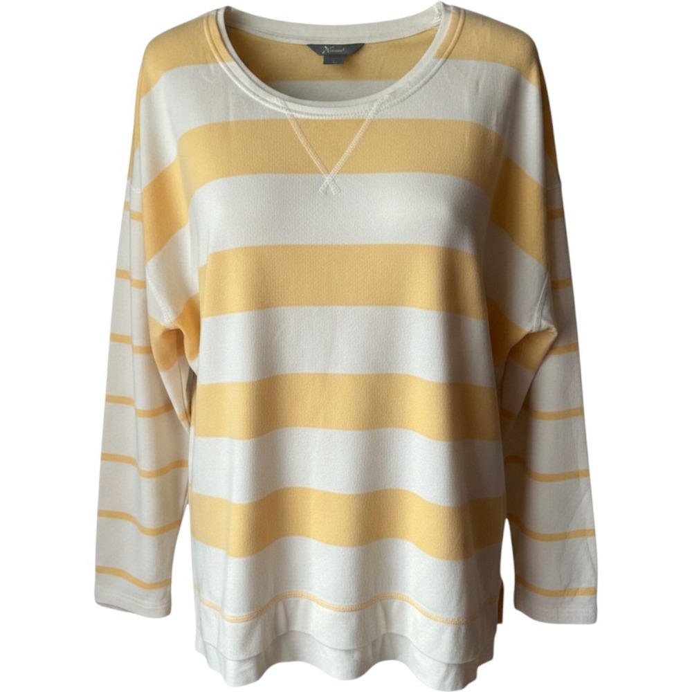 Natural Reflections Womens Yellow White Striped French Terry Sweatshirt 1X NWT